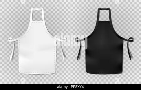White and black kitchen chef apron isolated on transparent background. Protective realistic apron for cooking or baker. vector illustration. Stock Vector