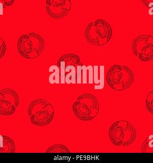 Sketch ghost soul path flying round girls on red background. Seamless vector pattern Stock Vector