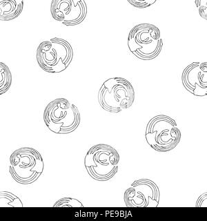 Sketch ghost soul path flying girls in round. Seamless vector pattern Stock Vector
