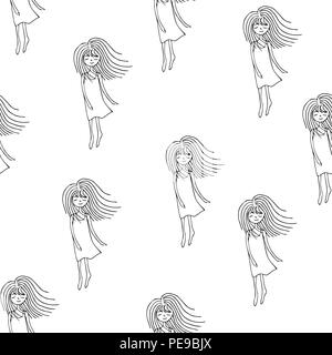 Sketch ghost soul path flying girls on white background. Seamless vector pattern Stock Vector