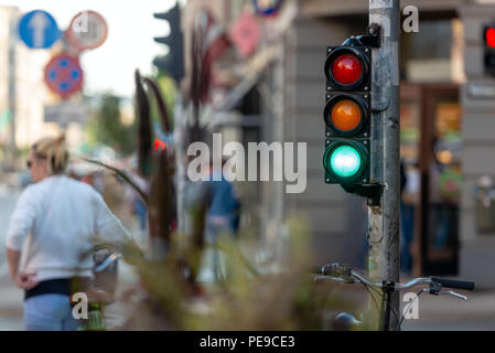 Abstracts of metropolitan streets with crossroads and traffic lights. Stock Photo