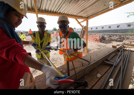 On October 29, 2015, CJTF-HOA engineers visited a school construction site in Dikhil, Djibouti, overseeing rebar installation and structural preparation. The mission focused on humanitarian and civil engineering support, regional cooperation, and infrastructure development. CJTF-HOA operations enhance security force assistance, military engagement, force protection, and regional stability, ensuring freedom of movement and supporting U.S. and partner nation interests in East Africa. Stock Photo