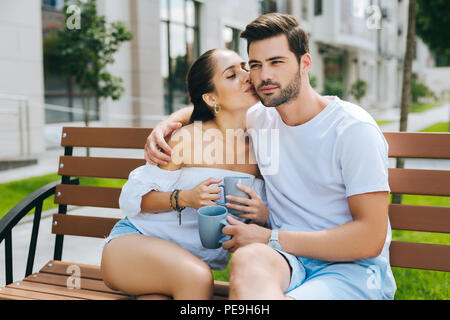Nice young woman giving a kiss Stock Photo