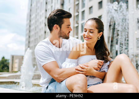 Delighted nice couple having a date Stock Photo