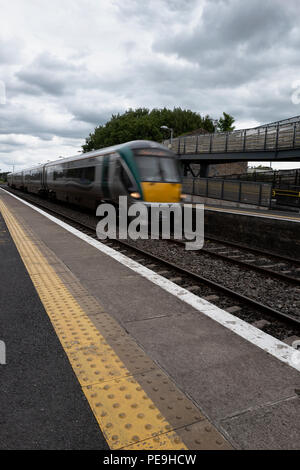 Modern train at Sallins railway station in County Kildare, Ireland Stock Photo