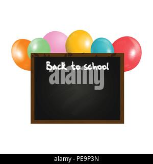 Back To School Copy Space Black Board with Wooden Frame and Colored Balloons on White Background Stock Vector