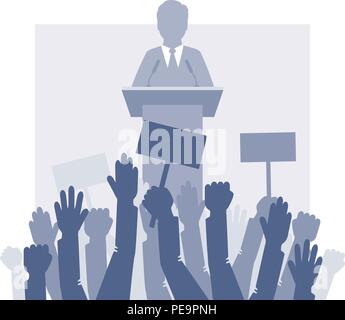 Speaker stands in front of the crowd. Vector illustration. Eps 10 Stock Vector