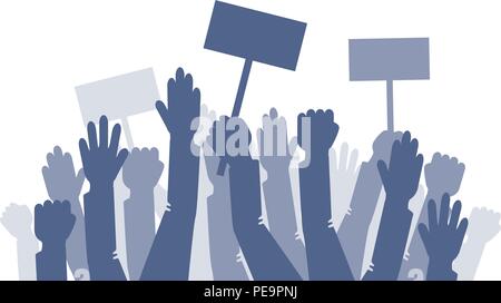 A lot of raised hands on the minig. Vector illustration. Eps 10 Stock Vector