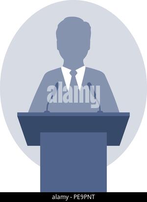 Vector illustration of a man speaking a speech from the rostrum. Eps 10 Stock Vector