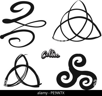 Set of hand-drawn Celtic symbols. Various religious historical symbols painted by hand. Vector drawing. Stock Vector