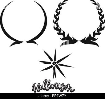 Set of hand-drawn Hellenism symbols. Various religious historical symbols painted by hand. Vector drawing. Stock Vector