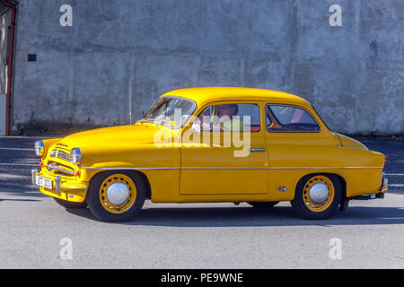 Yellow car Skoda Octavia, oldtimer veteran car run, Czech Republic Czechoslovakia 1960s Skoda car Stock Photo