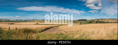 Northumberland panoramic landscape, looking west over to Alnwick from Lesbury with Brizlee Wood radar station on the horizon and the Cheviot hills in  Stock Photo