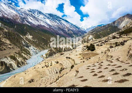 Beautiful mountain landscape with Bagmati river in Himalayas on spring day, Nepal. Stock Photo