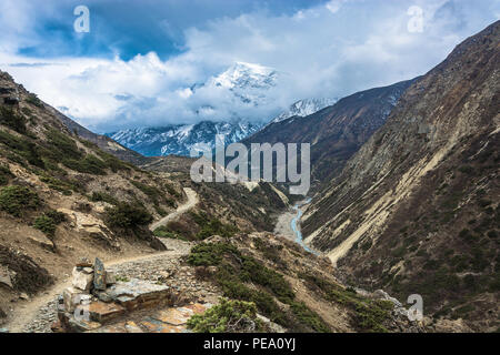 Beautiful mountain landscape with Bagmati river in Himalayas on spring day, Nepal. Stock Photo