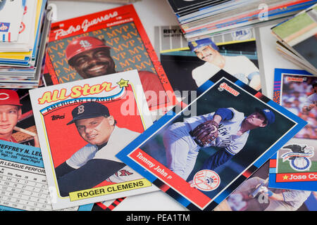 Baseball cards of famous Major League Baseball players from the 1980s - USA Stock Photo