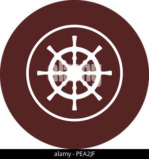 Icon marine helm in the outline of a white circle. White flat image with long shadow Stock Vector