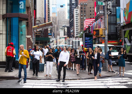 NEW YORK CITY - JULY 26, 2018: Busy sidewalk in Times Square in ...