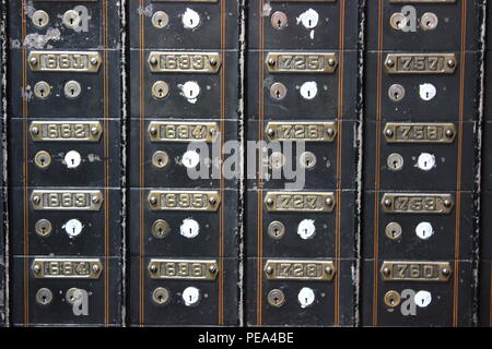 Antique bank vault safety deposit boxes at Architectural Artifacts in Chicago, Illinois. Stock Photo