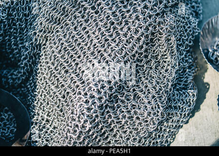 Chained texture of chainmail made of durable metal Stock Photo