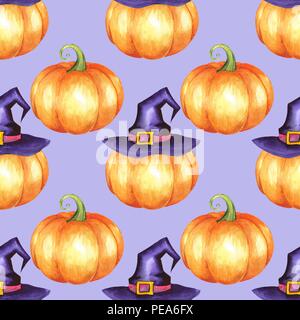 Seamless pattern with orange pumpkins. Watercolor background Stock Photo