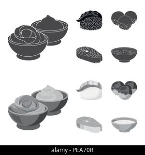 Wasabi sauce and ginger, salmon steak, octopus. Sushi set collection icons in black,monochrom style vector symbol stock illustration . Stock Vector