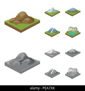 Mountains, rocks and landscape. Relief and mountains set collection icons in cartoon,monochrome style isometric vector symbol stock illustration . Stock Vector