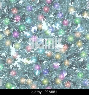 Christmas Seamless Background, Green Fir Trees and Colorful Stars, Tile Holiday Pattern. Vector Stock Vector