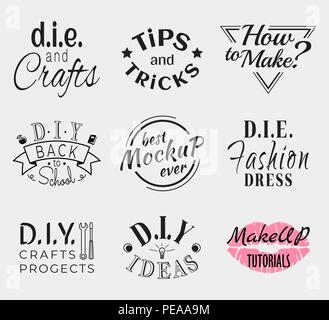 Retro Vintage Insignias or Logotypes set. Vector design elements, business signs, logos, identity, labels, badges, apparel, shirts, ribbons, stickers and other branding objects. Stock Vector
