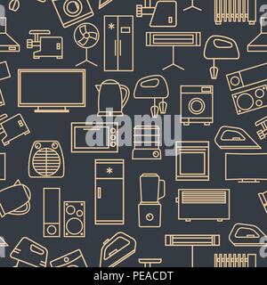 Seamless pattern from a set of household appliances icons of thin lines, vector illustration. Stock Vector