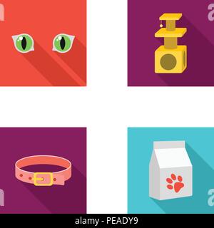 Cat's-eye, cat lodge, collar, package with food.Cat set collection icons in flat style vector symbol stock illustration . Stock Vector