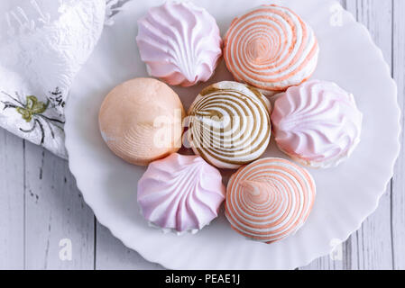 Marshmallows of different varieties on a plate. Stock Photo