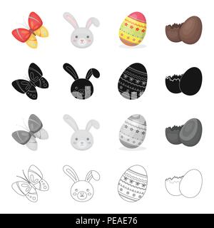 Easter is a Christian holiday cartoon black monochrome outline icons in set collection for design. Easter attributes vector symbol stock illustration. Stock Vector
