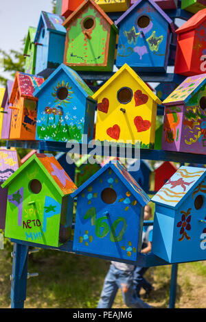Khabarovsk, Russia - June 20: multicolored birdhouses in the Park in Khabarovsk June 20, 2018 . Russia Stock Photo