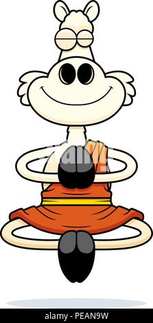 A cartoon illustration of a llama monk smiling and meditating. Stock Vector