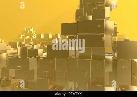 Wealth rich concept idea Golden city at sunset rays Abstract space background.3D illustration rendering Stock Photo