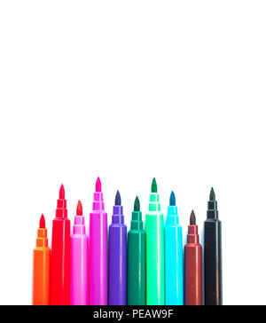 Colorful marker pen set isolated on white background with copyspace. Stock Photo
