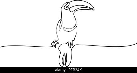 Continuous one line drawing. Tukan bird symbol. Logo of the bird. Vector illustration Stock Vector