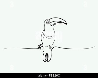 Continuous one line drawing. Tukan bird symbol. Logo of the bird. Vector illustration Stock Vector