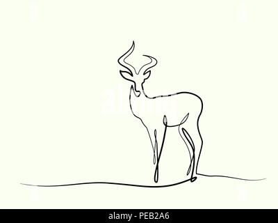 Continuous one line drawing. Impala walking symbol. Logo of the Impala. Vector illustration Stock Vector