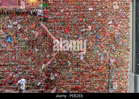 Gum Wall at Pike's Place Public Marketplace in Seattle, Washington. Stock Photo