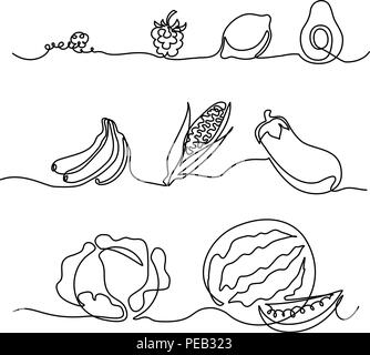 Continuous one line drawing. Vegetables differebt size. Vector illustration Stock Vector
