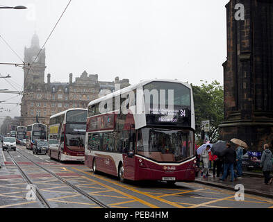 Edinburgh, Scotland, UK. 13 August 2018. Princes Street hotel General Manager wants buses out of Princes Street. Edinburgh City Council will launch an eight week consulation next week on how to transform how people move around the city. Stock Photo