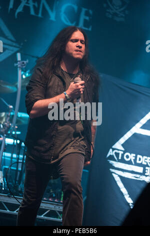 Catton Park, Derbyshire, UK, Sunday 12 August 2018. Act of Defiance play the Sophie Lancaster stage at Bloodstock Festival. Credit: Tracy Daniel/Alamy Live News Stock Photo