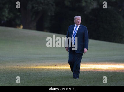 Washington, District of Columbia, USA. 13th Aug, 2018. United States President Donald J. Trump returns to the White House in Washington, DC after a working vacation, August 13, 2018. Credit: Chris Kleponis/Pool via CNP Credit: Chris Kleponis/CNP/ZUMA Wire/Alamy Live News Stock Photo