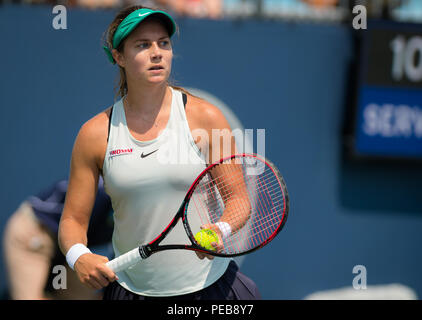 Cincinnati, OH, USA. 13th Aug, 2018. Stefanie Voegele of Switzerland in action during the first round at the 2018 Western & Southern Open WTA Premier 5 tennis tournament. Cincinnati, Ohio, USA, August 13th 2018. Credit: AFP7/ZUMA Wire/Alamy Live News Stock Photo