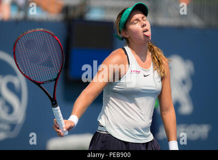 Cincinnati, OH, USA. 13th Aug, 2018. Stefanie Voegele of Switzerland in action during the first round at the 2018 Western & Southern Open WTA Premier 5 tennis tournament. Cincinnati, Ohio, USA, August 13th 2018. Credit: AFP7/ZUMA Wire/Alamy Live News Stock Photo