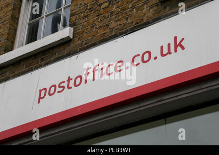 London. UK 14 Aug 2018 - A branch of Post Office in North London. Ofcom, the UK communications regulator fines Royal Mail a record £50m for breaching competition law. According to Ofcom, Royal Mail has abused its dominant position by discriminating against wholesale customers such as Whistl, which sought to deliver bulk mail.  Credit: Dinendra Haria/Alamy Live News Stock Photo