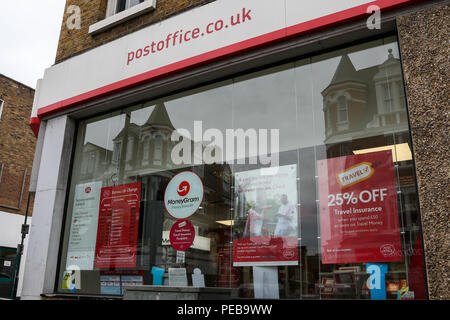 London. UK 14 Aug 2018 - A branch of Post Office in North London. Ofcom, the UK communications regulator fines Royal Mail a record £50m for breaching competition law. According to Ofcom, Royal Mail has abused its dominant position by discriminating against wholesale customers such as Whistl, which sought to deliver bulk mail.  Credit: Dinendra Haria/Alamy Live News Stock Photo