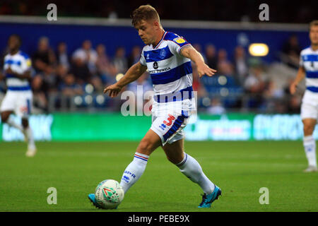 London, UK. 14th Aug 2018. Jake Bidwell of Queens Park Rangers in action. Carabao Cup,  1st round match, Queens Park Rangers v Peterborough Utd at Loftus Road Stadium in London on Tuesday 14th August 2018.  this image may only be used for Editorial purposes. Editorial use only, license required for commercial use. No use in betting, games or a single club/league/player publications. pic by Steffan Bowen/Andrew Orchard sports photography/Alamy Live news Stock Photo